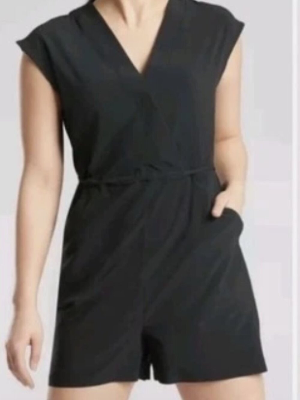 Athleta Black Short Sleeve One Piece Stretch Marlow Romper Women Size XL